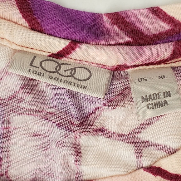 LOGO by Lori Goldstein Printed Cotton Modal Top Pink Purple sz XL2 Side Pockets - Picture 4 of 10